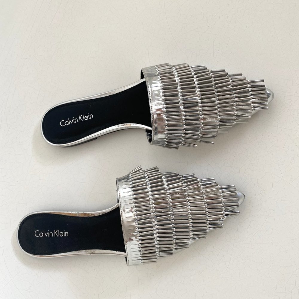 Calvin Klein Metal Fringe Pointed Toe Flats Size 8